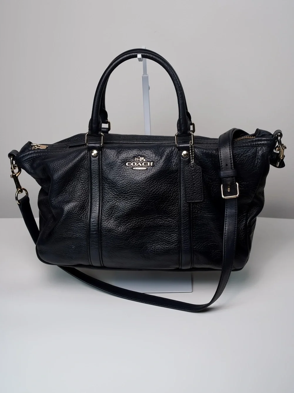 Coach Central Satchel Black Pebbled Leather Shoulder Crossbody Bag